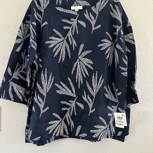 Charter Club Women’s Navy Leaf Print Blouse